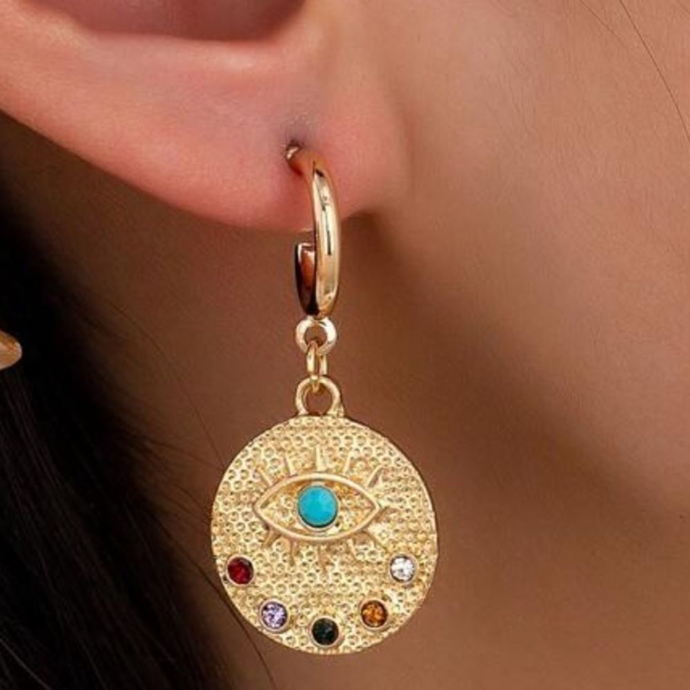 Eye Earrings Multicolor Stones N1056